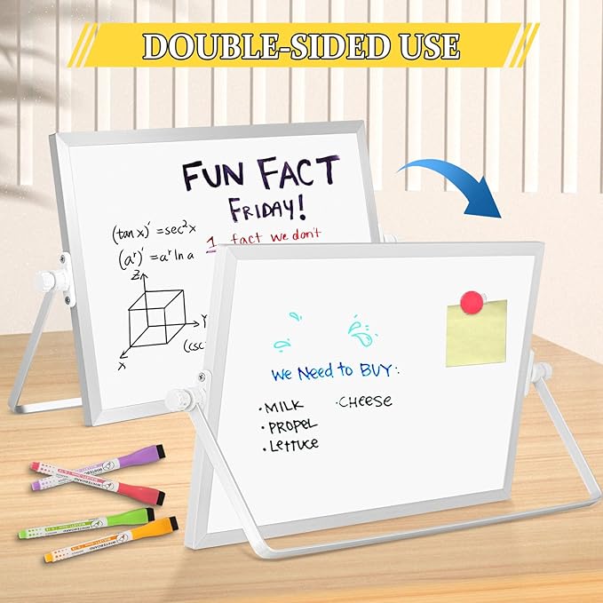 Dry Erase Magnetic White Board, 8" x 12" Double-Sided Desktop Whiteboard with Stand, Portable Small Whiteboard Set for Drawing, Office, Home, School