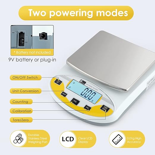 CGOLDENWALL High Precision Lab Scale Laboratory Analytical Electronic Balance Digital Precision Scale Pharmacy Jewelry Scale 110V Calibrated(2000g, 0.01g)