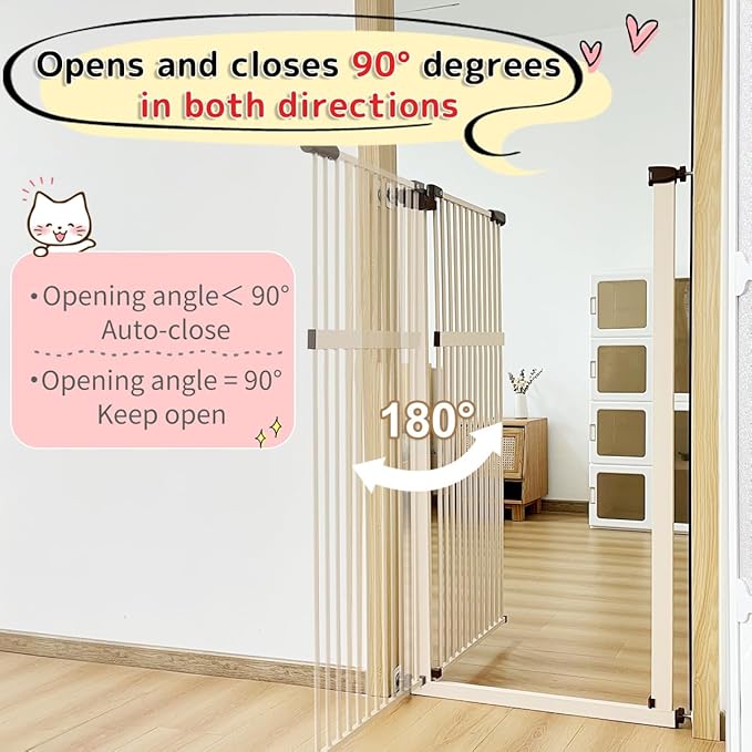 Lumizone Extra Tall Pet Gate 55.12" High Pressure Mounted 63.39"-67.90" Extra Wide (9 Sizes) 1.37" Gap for Cat Dog Stairs Doorway Hallway No Drilling Auto-Close (63.39"-67.90" W, Cream White)