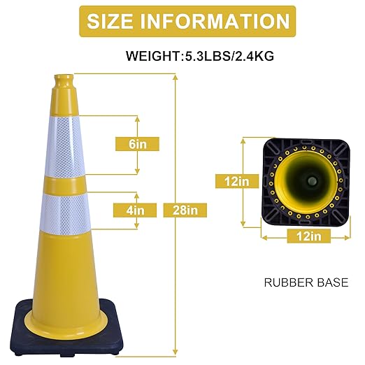 OrangeStar 6-Pack 28" Traffic Cones, Yellow Safety Cones with Reflective Collars, Heavy Duty Base for Construction, Parking Lot, Road Work, Flexible PVC, Indoor & Outdoor Use