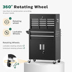Greenvelly Metal Tool Chest,8-Drawer Rolling Tool Cart with Wheels,2 in 1 Detachable Tool Cabinets,Tool Box,Liners and Locking System for Garage,Warehouse,Workshop, Barbershop(Black)