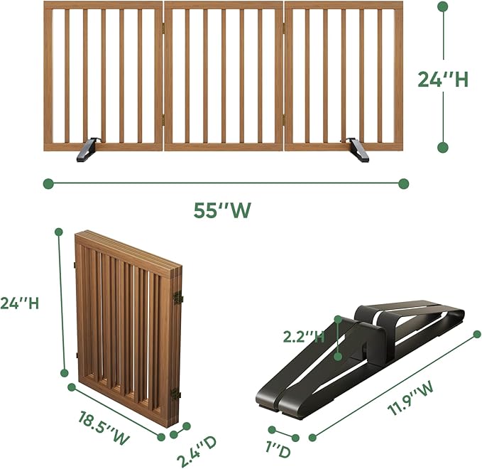 Freestanding Dog Gates for Doorways, Foldable Dog Gate Indoor, Pet Gates for Doorways Bedroom, Puppy Gate with Metal Support Feet, Room Divider 3 Panels (Walnut)