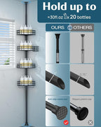 SEIRIONE Corner Shower Caddy Tension Pole, Quick Setup, Rust-Free Bathroom Shower Organizer Corner for Bathtub Shampoo Storage, 4-Tier Adjustable Shelf, Drill Free, Fits 34 to 116 Inch Height, Black