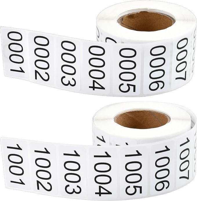 0001-2000 Pieces Inventory Number Sticker, 2 Roll Consecutively Numbered Labels Waterproof Tag, Self-Adhesive Numbered Sticker for Storage Classification Supplies (1.5 x 0.79 Inch)