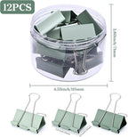 Temiary Aesthetic Binder Clips, 12 Pcs 2 Inches Small Metal Binder Clip with Clear Storage Container, Binding Paperwork Clamps for School Teachers Office Supplies (Green)