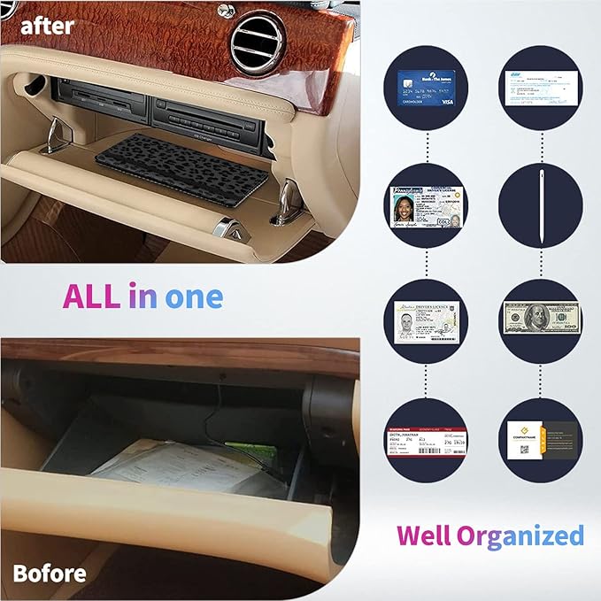 Car Registration and Insurance Holder,Leather Insurance License and Registration Card Holder for Car Glove Box, Auto Truck Document Holder Organizer for Men Women- Black leopard print