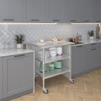 AmGood Stainless Steel Work Table with 2 Shelves and Casters | Metal Utility Table On Wheels (Stainless Steel Work Table with 2 Shelves + Casters, 36" Long x 30" Deep)