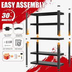 Heavy Duty Garage Shelving, Metal Storage Shelves, Adjustable 5 Tier Metal Shelving Unit, Industrial Utility Rack for Garage, Warehouse, Workshop, 12" D×27.5" W×60" H, Black