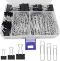 Binder and Paper Clips Set, 340 pcs Assorted Sizes in Container With Compartments - Silver Paper and Black Binder Clips for Home, School, Office Supplies
