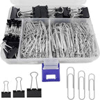 Binder and Paper Clips Set, 340 pcs Assorted Sizes in Container With Compartments - Silver Paper and Black Binder Clips for Home, School, Office Supplies