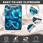 Clipboard with Storage,Storage Clipboard with Pen Holder,Heavy Duty Plastic Storage Clipboard with Low Profile Clip, Clipboard Folder, Teacher Must Haves, Office Supplies,Blue Flowers