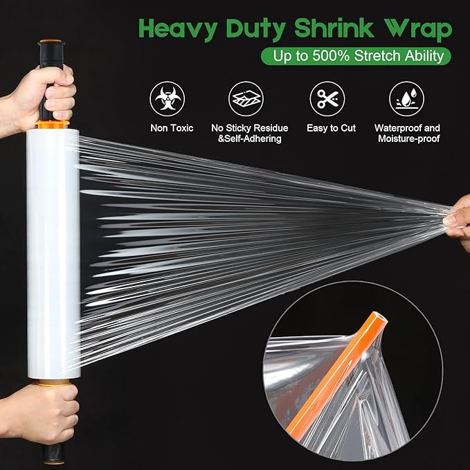 4 Rolls Stretch Wrap 15"x1000 Feet Stretch Film Shrink Wrap Packing Moving Suppliers for Shipping Moving Suppliers Packing Pallet Wrapping Surface Protection 60 Gauge (4 Rolls)