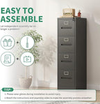4 Drawer File Cabinet,Black Vertical File Cabinet with Lock for A4/Letter/Legal Size Files,Steel Filing Cabinets for Home Office,Assembly Required