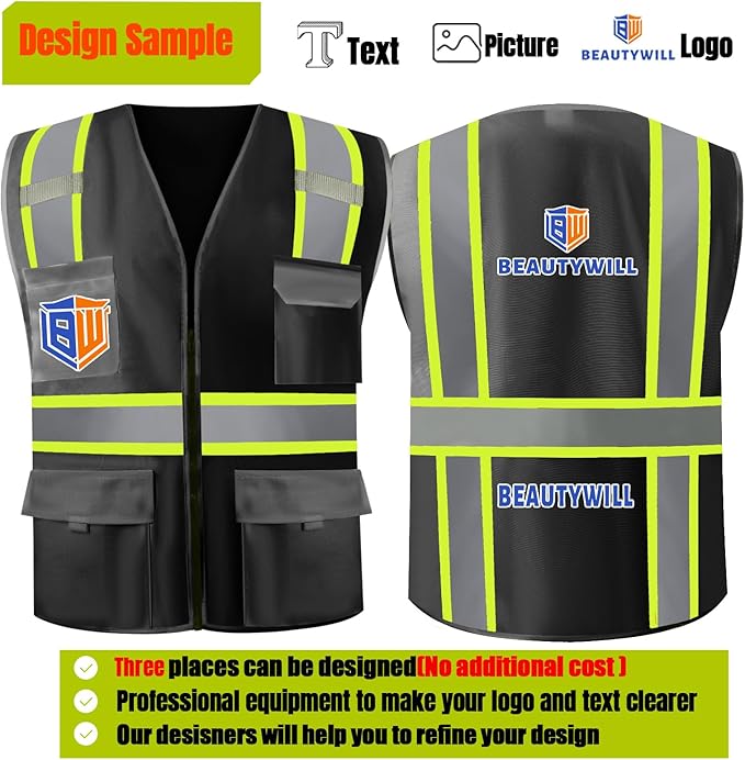 BeautyWill 10/20 Pack Custom Logo Safety Vest,Bulk High Visibility Class 2 Reflective Work Vests