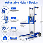 122" 400lbs Material Lift Winch Stacker with Upgrade Winch, Hand Winch Lift Truck with Adjustable Straddle Leg, Manual Material Lifter Pallet Stacker for Contractor, Workshop, Industrial