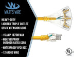 15 ft GFCI Extension Cord - Outdoor Extension Cord Waterproof - Heavy Duty Outdoor Extension Cords 15 ft with Multiple Outlets - Watts Wire - 15' Grounded - GFI Cord - extensiones electricas