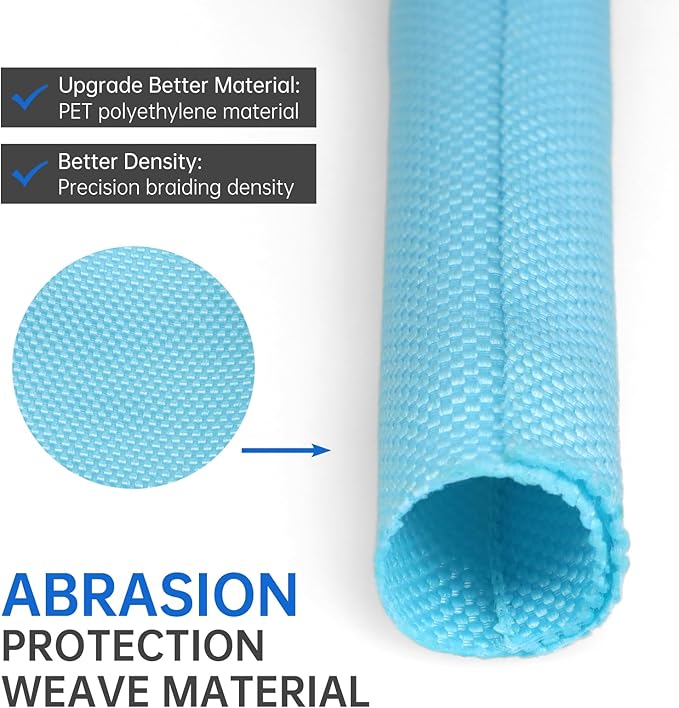 Split Braided Cable Sleeve，Flexible Wire Loom Tubing, Automotive Cord Protector Pet Proof, Cable Management for Computer TV Electric Wires Harness 16ft (Sky Blue, 5mm（3/16")