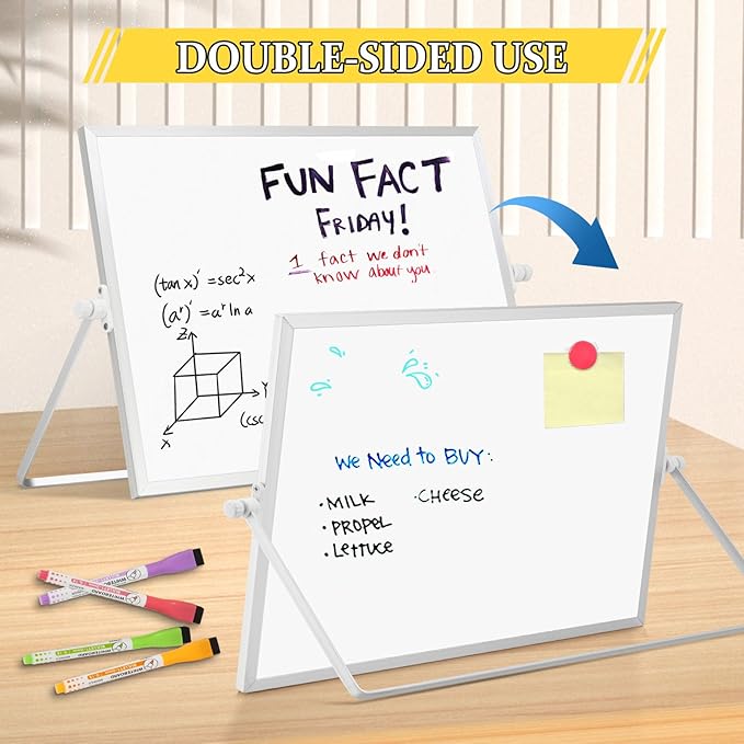 Dry Erase Magnetic White Board, 16" x 12" Double-Sided Desktop Whiteboard with Stand, Portable Small Whiteboard Set for Drawing, Office, Home, School