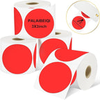 3 X 3 Inch Round Thermal Labels Circle Color Coding Labels Printable Waterproof 500PCS Round Stickers Adhesive Writable for Home, Garage, DIY Sticker, Barcodes,4 Rolls of Fluorescent Red