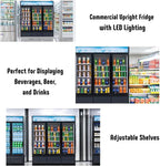 Merchandiser Refrigerator 3 Glass Door, 56 cu ft Beverage Display Cooler, Commercial Upright Fridge with LED Lighting, Adjustable Shelves for Displaying Beverages, Beer, and Drinks, Black