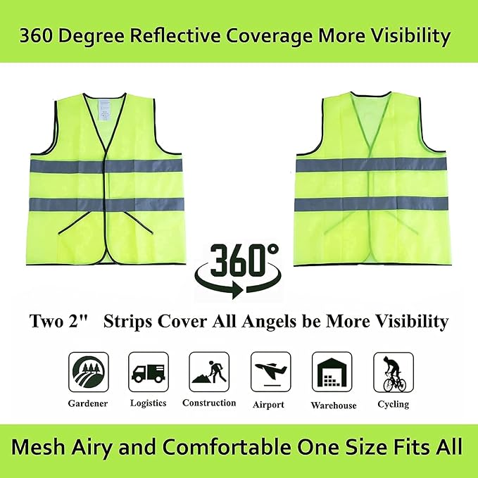 Safety Vests 10 Pack with Pockets,High Visibility Reflective Construction ANSI Class 2 Yellow Work Vests for Men,Woman,Hi Vis and Neon Mesh