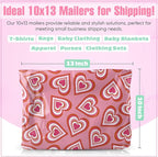 10x13 Poly Mailers – Cute Hearts – Waterproof, Tear-Resistant Shipping Bags with Adhesive Seal – 100 Pack – Package Mint