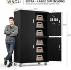 VINGLI Large Garage Storage Cabinet with 4 Doors, Upgraded Height & Wide & Deep, 43''W x 23''D x 75''H, Oversized Metal Storage Cabinet with Pegboards Wheels Locks and Adjustable Shelves (Black)