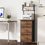 Snughome 3 Drawer Tall File Cabinet with 19.7'' Extended Desktop, 3-Tier Filing Cabinet for Home Office 51.6''H Vertical File Cabinet Printer Stand for Home Office,Fits A4/Letter/Legal,Rustic Brown