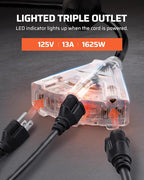 DEWENWILS Retractable Extension Cord Reel, 50 FT Heavy Duty Power Cord, 14AWG/3C SJTOW, 3 Grounded Outlets Lighted Triple Tap, 13 Amp Circuit Breaker, UL Listed