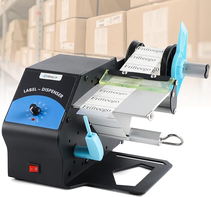 Automatic Label Dispenser Electric Sticker Dispenser for Rolls&Folds Label Machine, Speed Adjustable, Lable Dispenser for 5-120mm Label Width, Transparent Labels & Various Common Labels