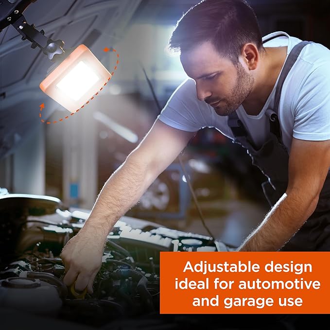 BLACK+DECKER LED Clamp Work Light, 1000 Lumens Indoor & Outdoor IP65 Waterproof Clamp Utility Shop Light with Plug, Clip on Shop Lamp, Adjustable Arm, 360° Rotating Clamp, Tripod Compatible, 4 Ft Cord