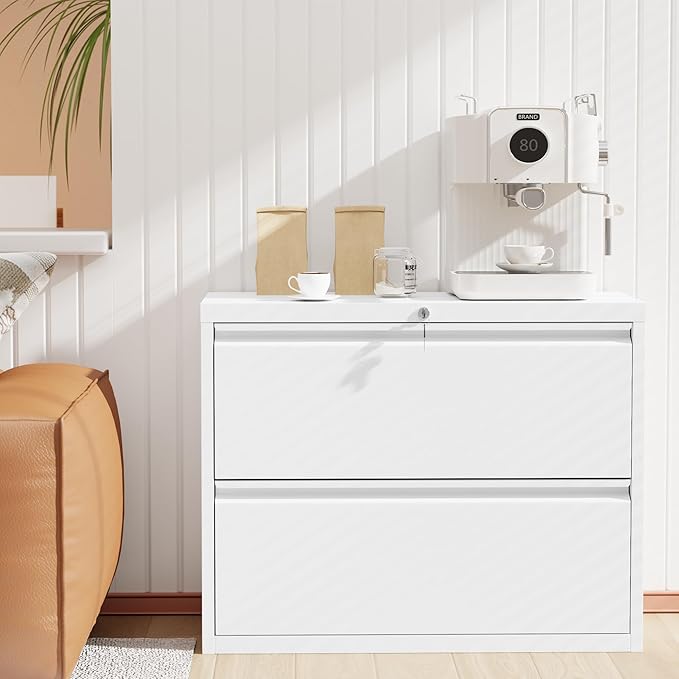 INTERGREAT Lateral File Cabinet 2 Drawer, Metal 2 Drawer White Filing Cabinet with Lock for Home Office, Locking File Cabinets for Letter/Legal/F4/A4 Size Hanging Files, Easy Assembly