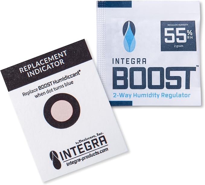 Integra Boost - 55% RH Level - 2 Gram Size - Two-Way Humidity Control Pack - Includes Humidity Indicator Cards - Humidity Balancer Packet For Packaged Foods & Herbs Storage (Pack of 6)