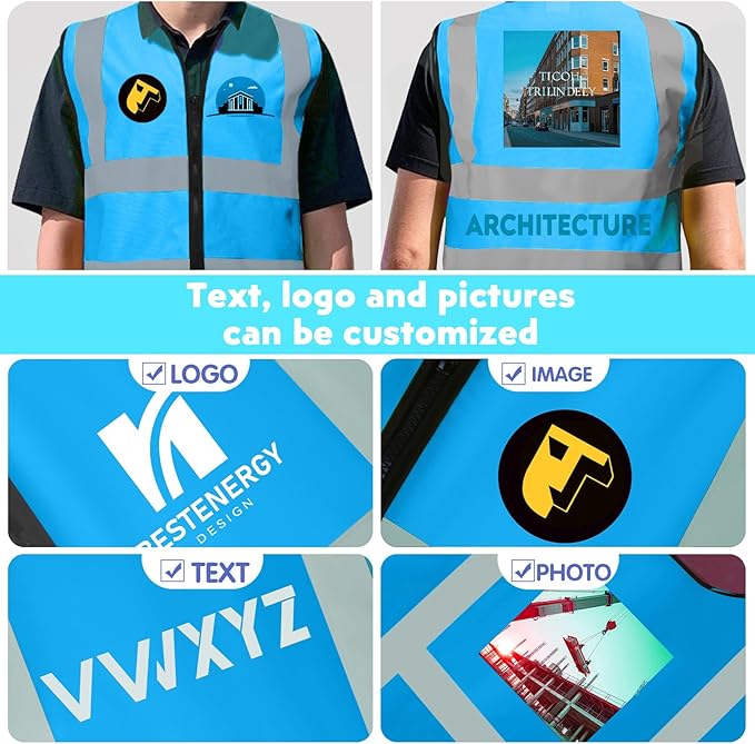 BeautyWill Custom Safety Vest Customized Logo Class 2 High Visibility Reflective Vest with Pockets Construction workwear