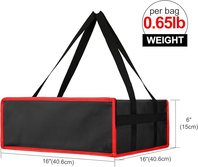 Bodaon Insulated Pizza Bags for Food Delivery 16" x 16" x 6", Compact Pizza Bag Holds 3 Boxes, Foldable Thermal Carrier for Delivery Staff Black-Red