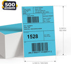 Blue Direct Thermal Labels 4 × 6 Inch Vinyl Self-Adhesive Fanfold Shipping Stickers Waterproof Perforated Printer Decal for Office School Warehouse 500 PCS