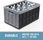 CleverMade Collapsible Storage Bins with Lids - Stone 3 Pack 62L - Plastic Containers Stackable Organization Crates Home Closet Space-Saving Durable
