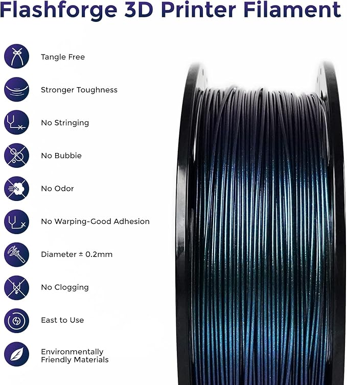 FLASHFORGE PETG Pro Filament 1.75mm +/- 0.02mm Burnt Titanium, Color Changeable 3D Printer Filament 1kg, Chameleon 3D Printing Filament Changing Colors with Light, Perfectly Hide The Layer Line