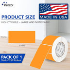 Perco Fluorescent Orange 3x5 Inch Perforated Sticker Labels — 150 Stickers/Roll — with Permanent Adhesive for Inventory Management, Color Coding, Moving Boxes, Retail, Organizing & Crafts—Made in USA