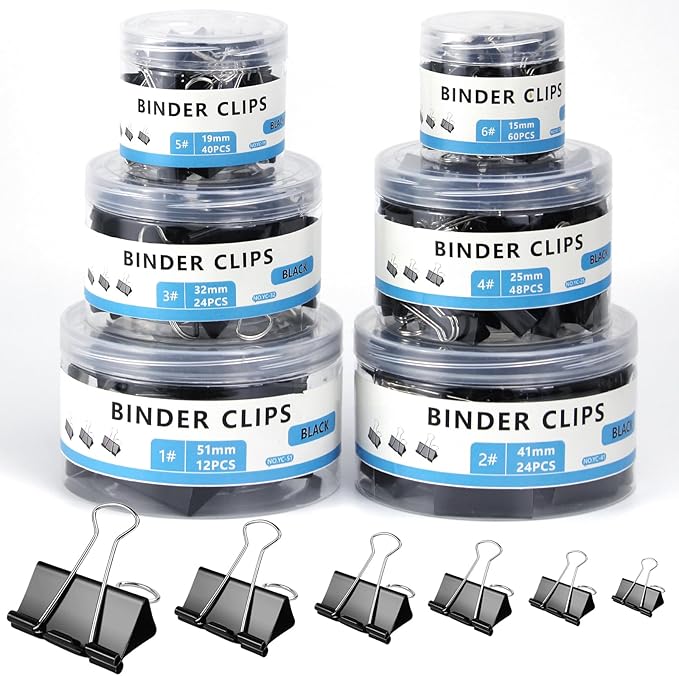 208 PCS 6 Sizes Binder Clips Assorted Sizes Including Extra Large Medium Small Black Clips Office Supplies Black Paper Clips Paper Clamps for Office Home School Bussiness