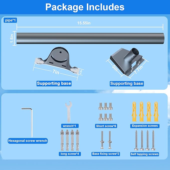 for Starlink Gen 3 Roof Mount, Aluminum Alloy Starlink Standard V3 Mounting Kit with Starlink Gen 3 Pipe Adapter, Angle Adjustable (Straight)