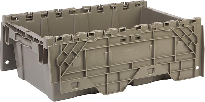 Hudson Exchange 19.6 x 11.6 x 7.3” (3.7 Gallon, 5 Pack) Storage Tote Distribution Container with Hinged Attached Lid, Gray/Brown