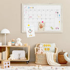 4 THOUGHT Whiteboard Calendar 24" x 18" Magnetic Dry Erase Board Wood Frame Wall-Mounted Monthly Planner White Board Decorative Notice Board for Office School Home, White Vintage