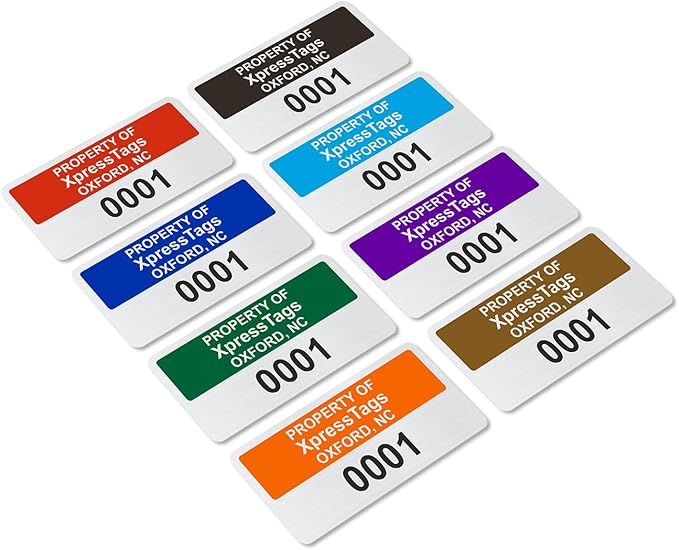 XpressTags 0.75"x1.5" Custom Asset Tags with Consecutive/Serial Number, Fixed Inventory Stickers, Brushed Metalized Silver Polyester Labels - Pack Sizes 100 to 5000, Made in USA