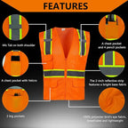 FONIRRA 3 Pack Hi Vis Safety Vest for Men with 8 Pockets,Hi Vis Reflective Mesh Vest for Men for Construction