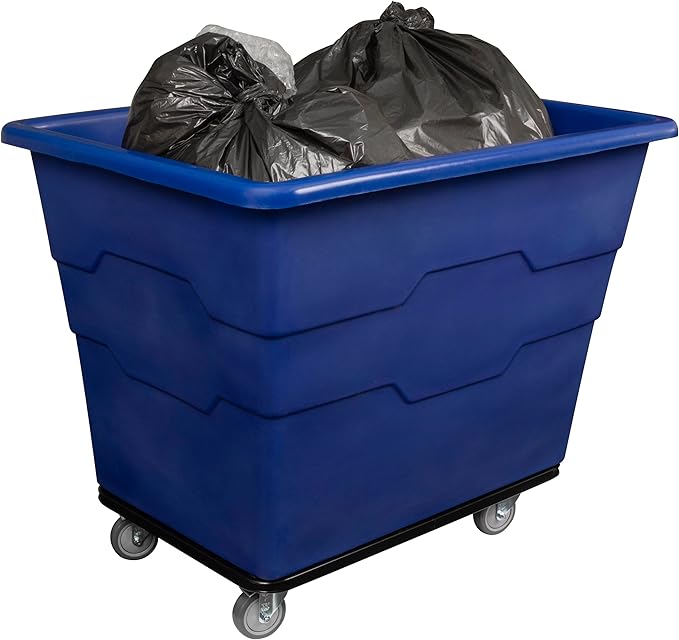 Commercial 16 Bushel Utility Cart with Steel Base, Poly Box Basket Truck, Laundry Cart, and Rolling Trash Bin, 47-Inch x 34.75-Inch x 35.5-Inch, 1000 Pound Weight Capacity, Blue