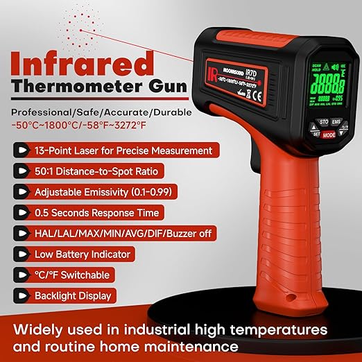 50:1 Infrared Thermometer Laser Temperature Gun -58℉~3272℉, Meat Food Pizza Oven Grill Thermometer for Griddle Accessories, Heat Gun for Cooking, HVAC, Engine Surface Temp Reader
