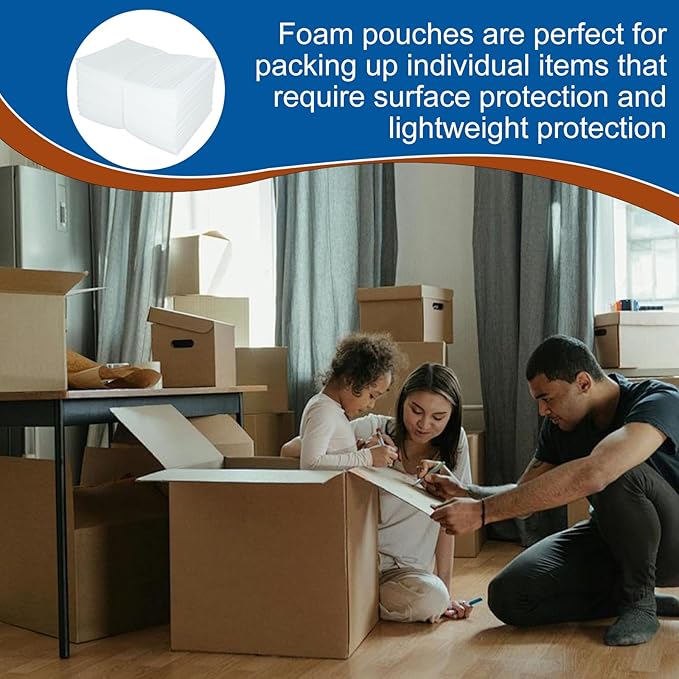 50 Pack Foam Pouches, Cushion Foam Pouch for Moving and Storing, 10"X 12" Foam Wrap Pouches Protect Fragile Items, Protect mug, Glasses, China, and Dishes, Packing supplies