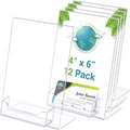 Remerry 12 Pcs Acrylic Sign Holder with Business Card Holder Slanted Paper Stand Clear Brochure Display Stand Heavy Duty Plastic Signs for Office Table Advertisement Flyer (4 x 6 Inch)