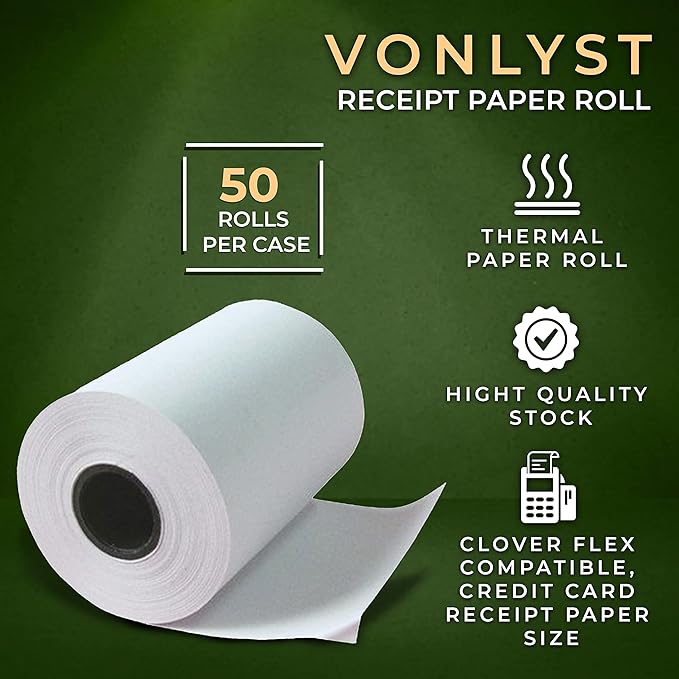Thermal Paper Roll for Clover Flex Receipt Paper 2 1/4 x 55 (50 rolls)